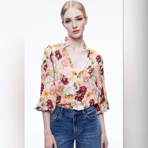 NWT Alice + Olivia Reilly Mandarin Collar Blouse Top